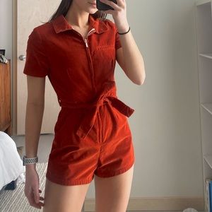 Burnt Orange corduroy romper